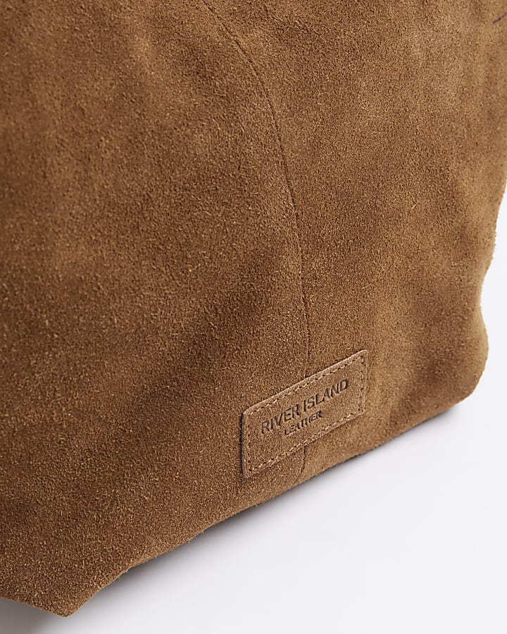 Brown Suede Twist Shoulder Bag