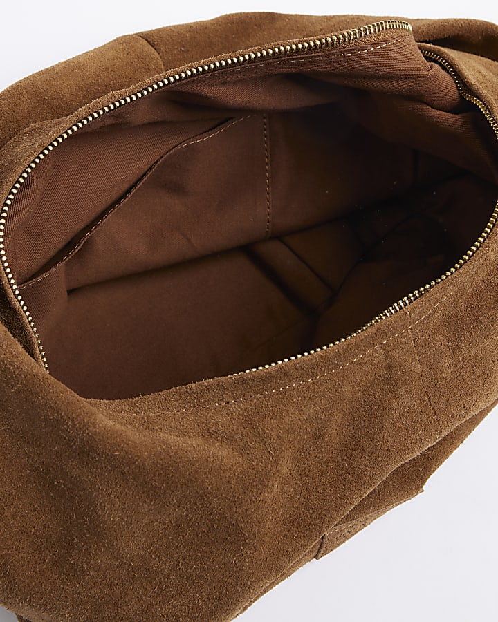 Brown Suede Twist Shoulder Bag