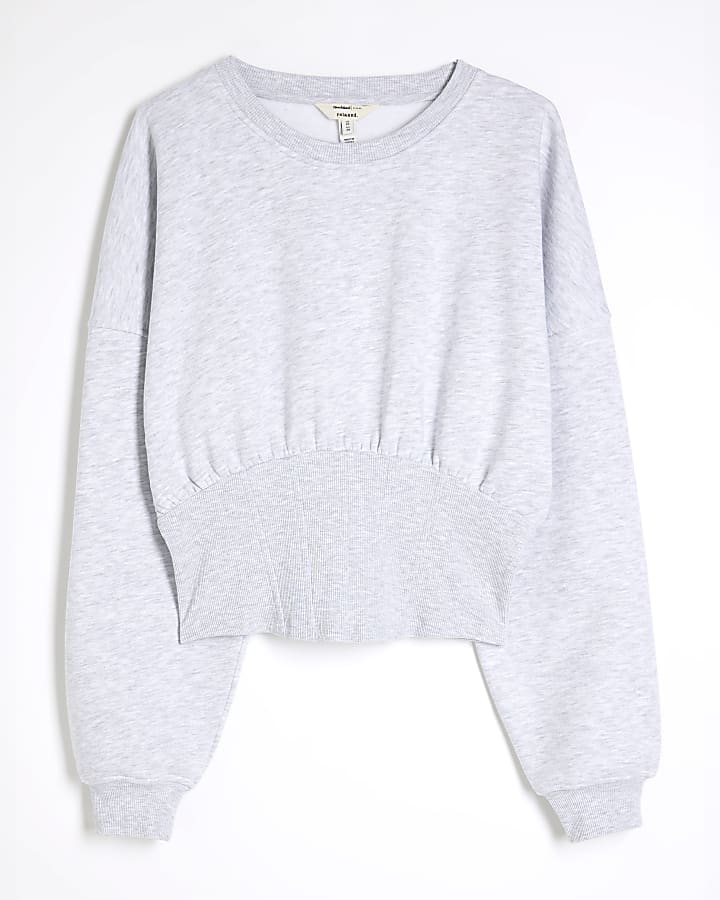 Grey Long Sleeve Corset Hem Sweatshirt