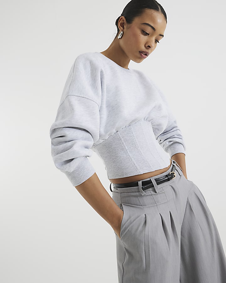 Grey Long Sleeve Corset Hem Sweatshirt