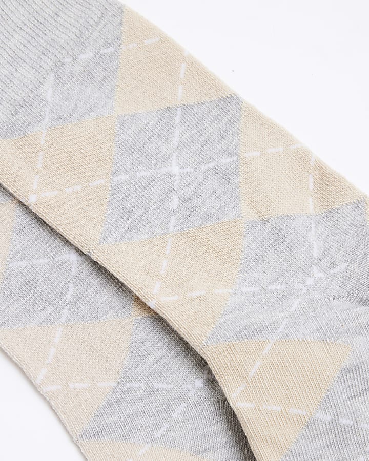 Grey Argyle Check Ankle Socks