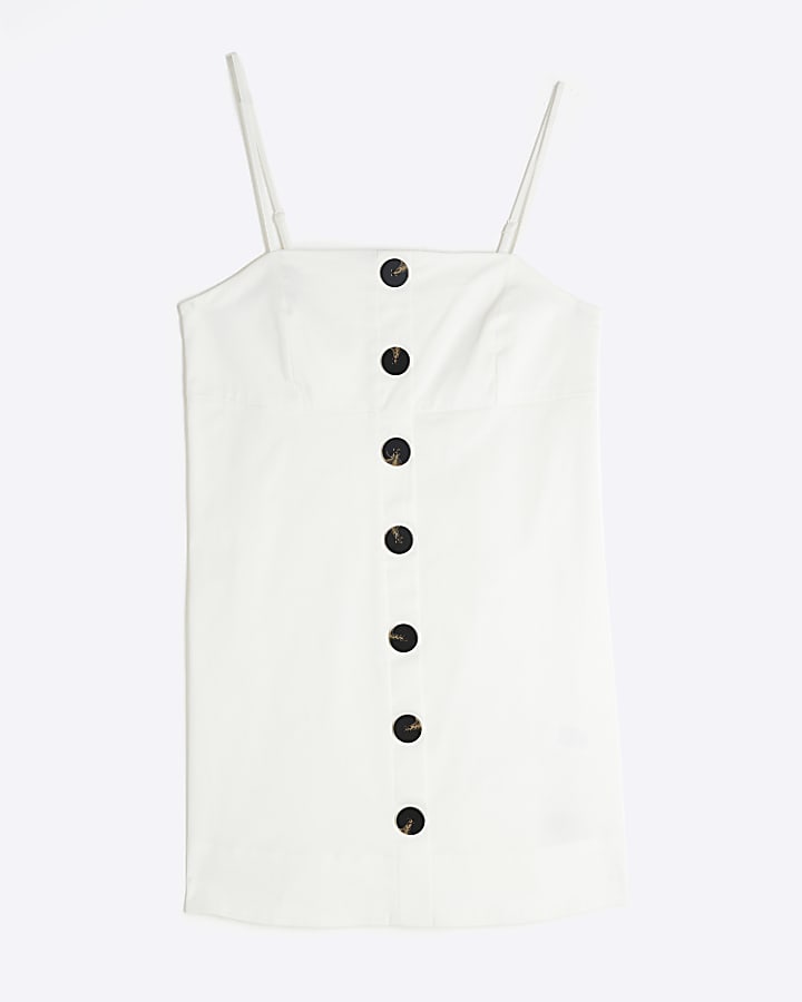 White Sleeveless Button Shift Mini Dress