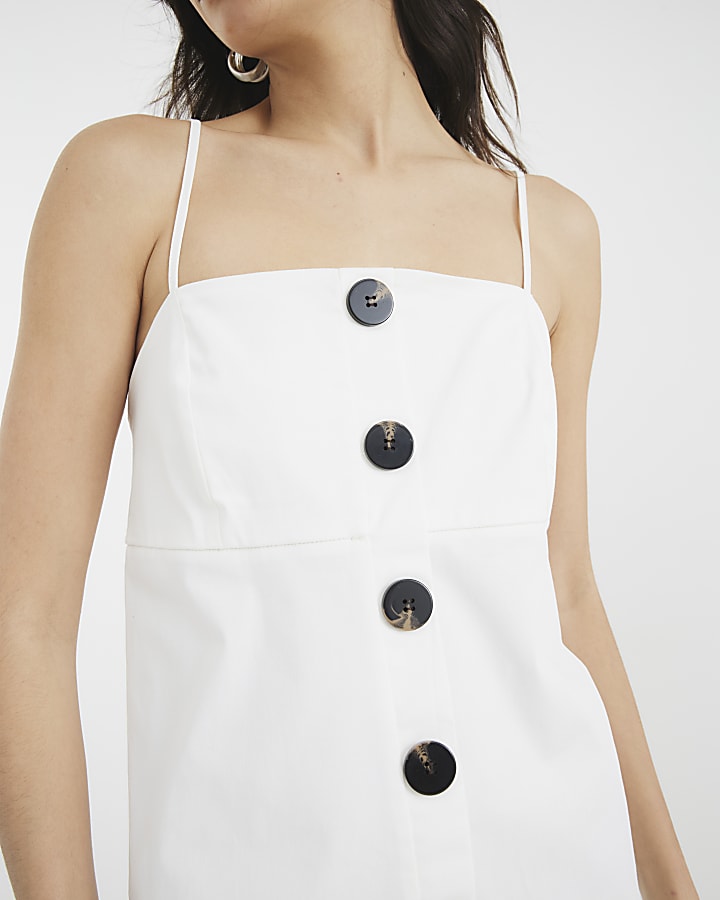 White Sleeveless Button Shift Mini Dress