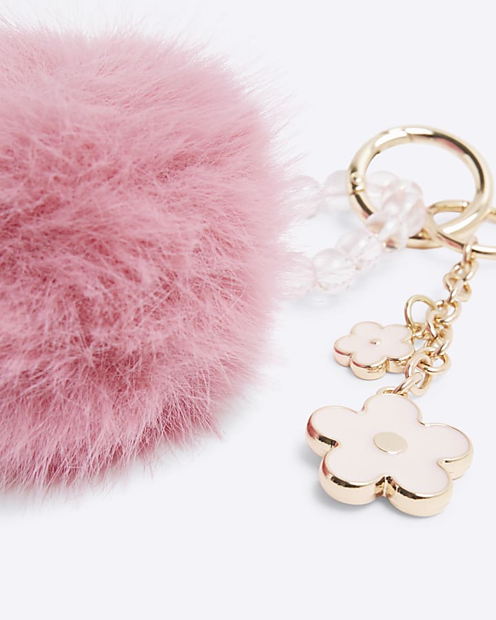 Pink Pom Pom Floral Bag Charm