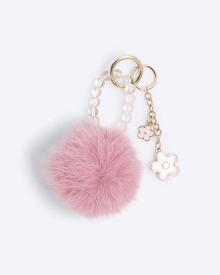 Pink Pom Pom Floral Bag Charm