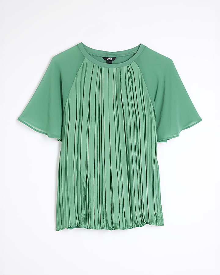 Green Short Sleeve Pleated Hybrid T-shirt