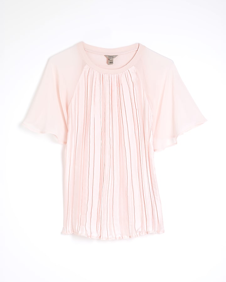 Coral Short Sleeve Pleated Hybrid T-shirt