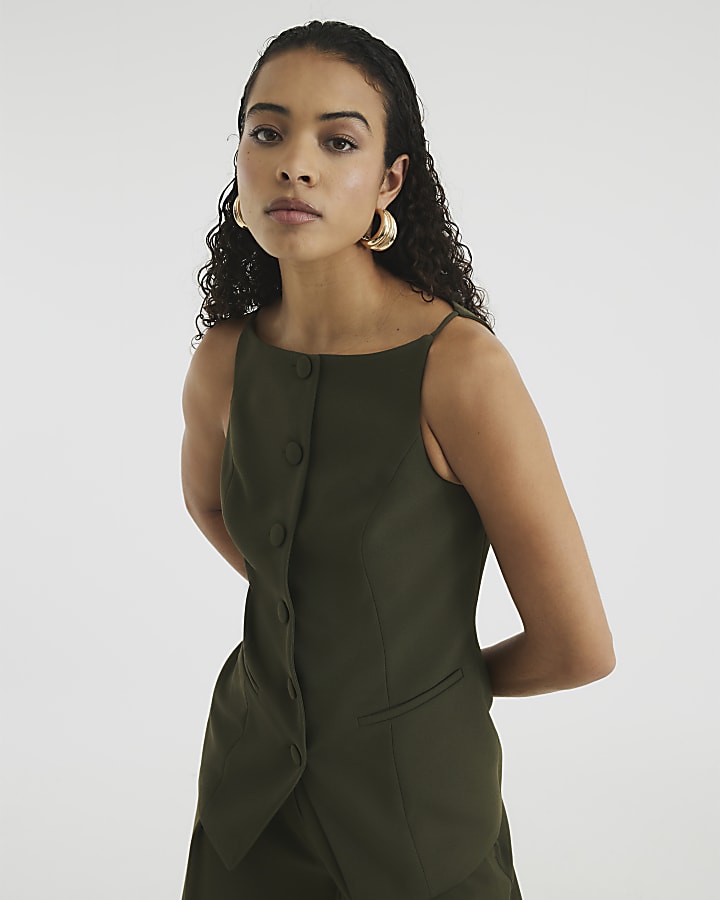 Khaki Square Neck Strappy Waistcoat