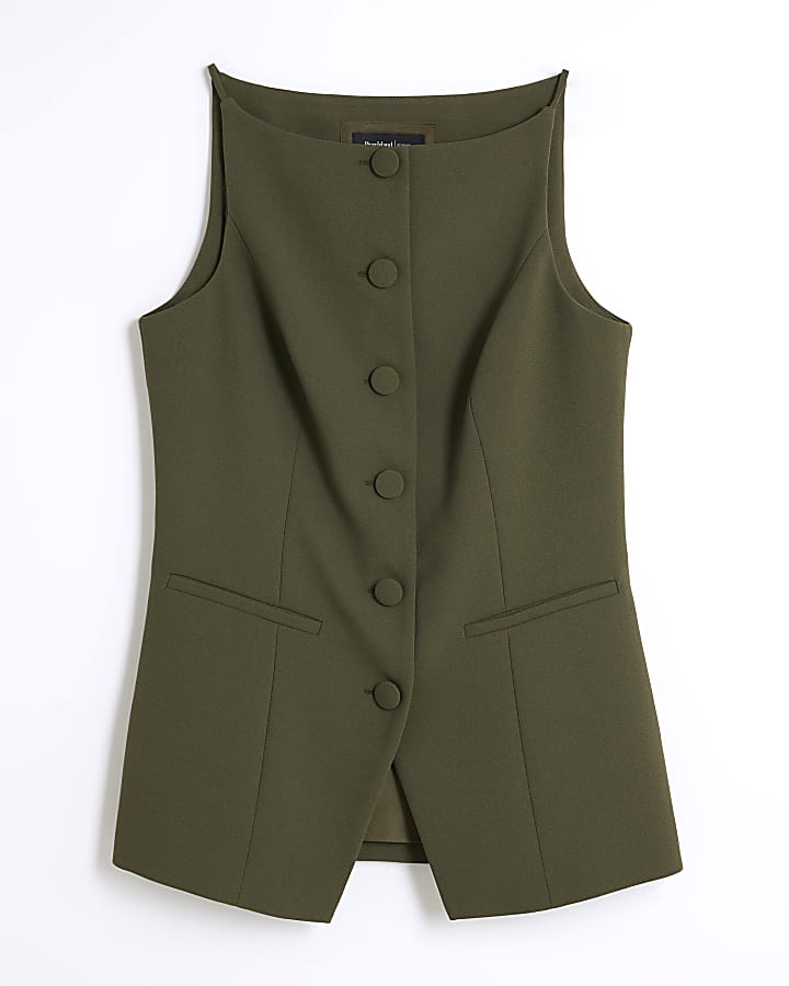 Khaki Square Neck Strappy Waistcoat