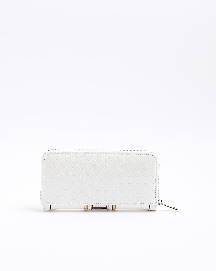 White Webbing Front Zip Around Purse