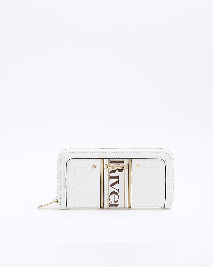 White Webbing Front Zip Around Purse