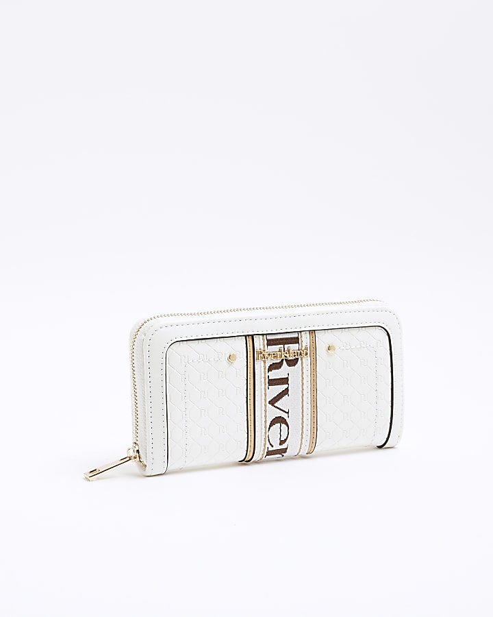 White Webbing Front Zip Around Purse