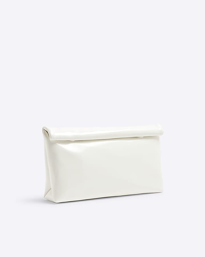 White Roll Top Clutch Bag