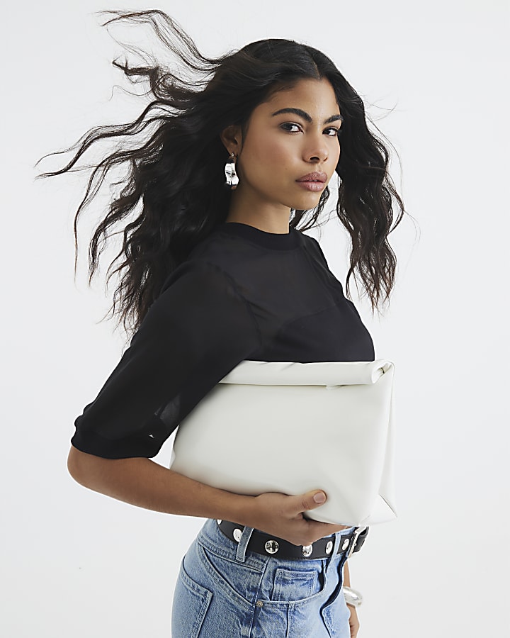 White Roll Top Clutch Bag