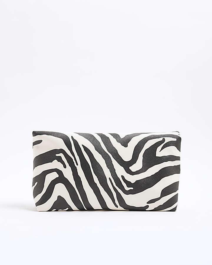 Black Zebra Roll Top Clutch Bag