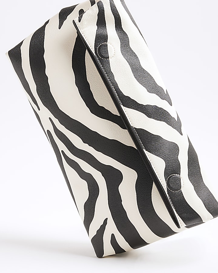 Black Zebra Roll Top Clutch Bag