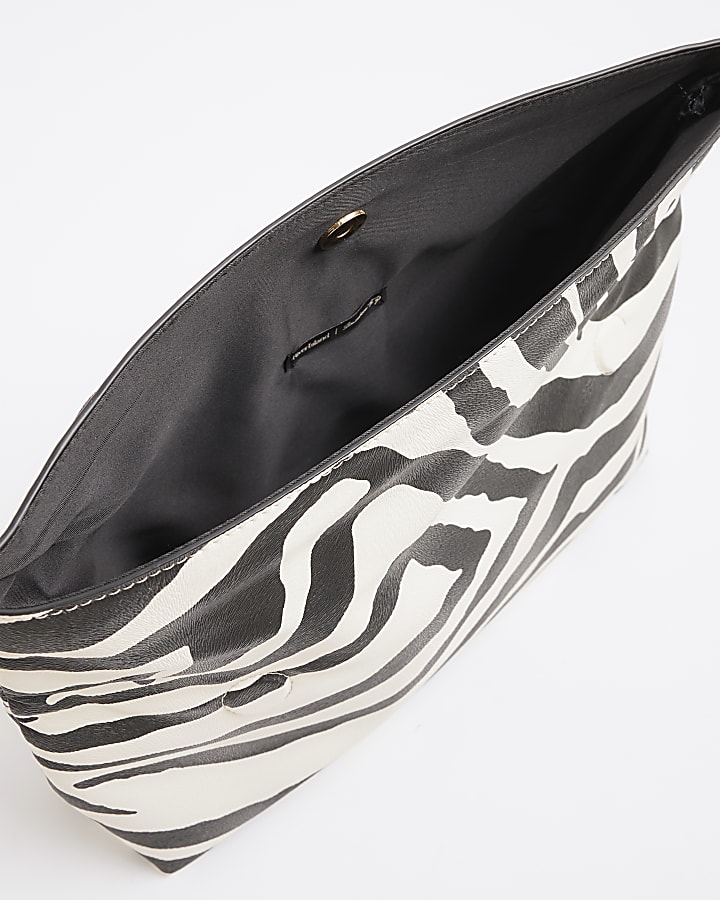 Black Zebra Roll Top Clutch Bag