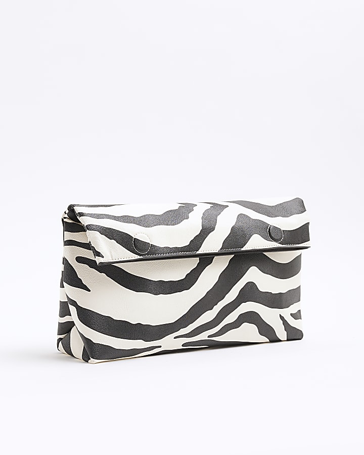 Black Zebra Roll Top Clutch Bag