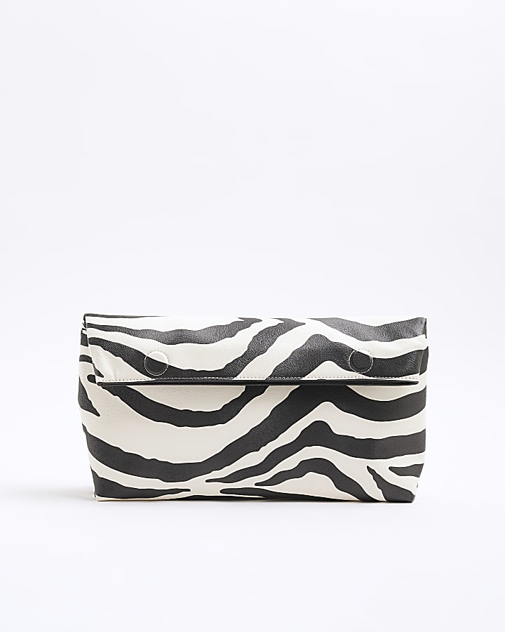 Black Zebra Roll Top Clutch Bag