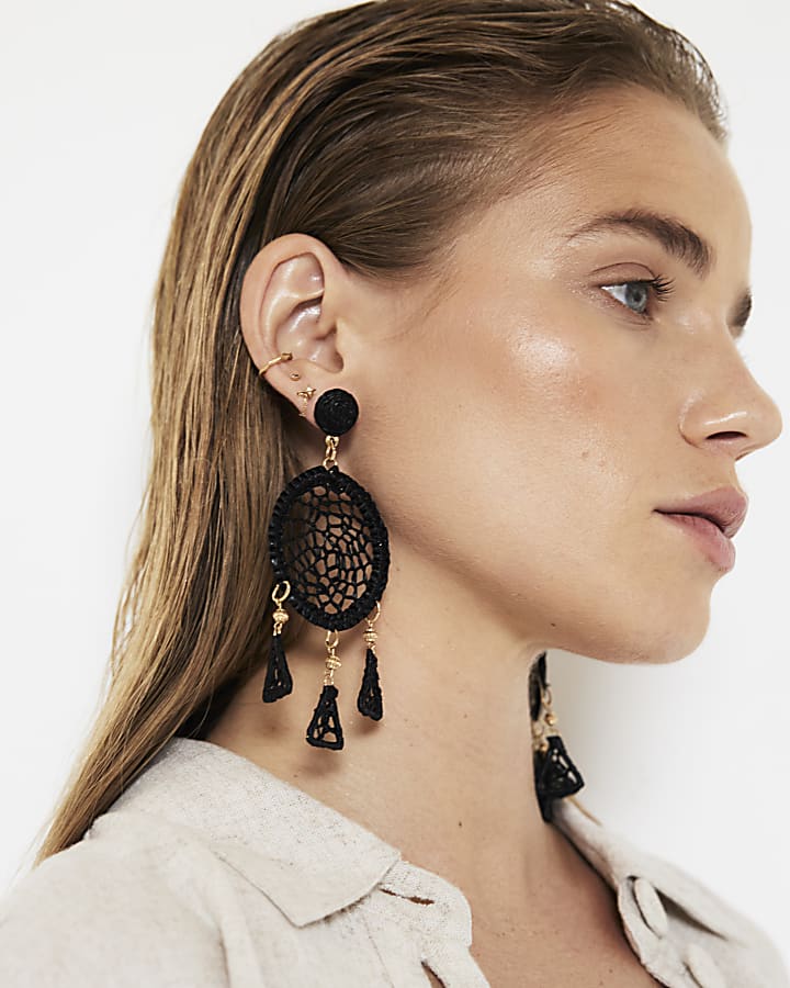 Black Crochet Drop Earrings