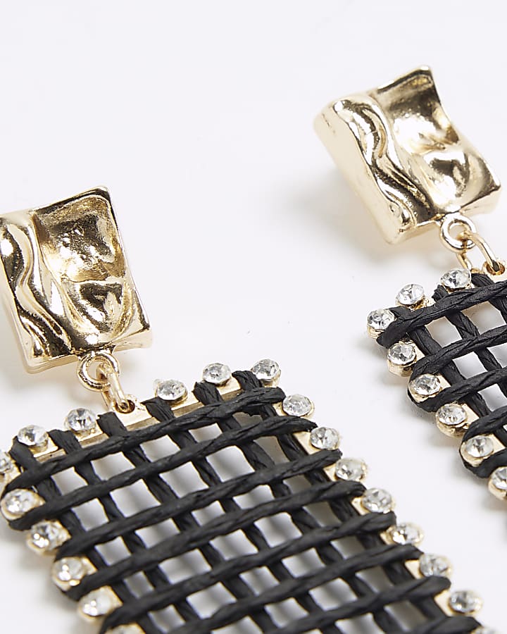 Black Cross Rectangle Drop Earrings