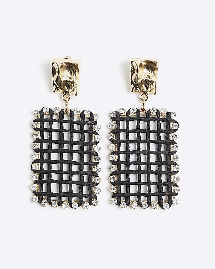 Black Cross Rectangle Drop Earrings