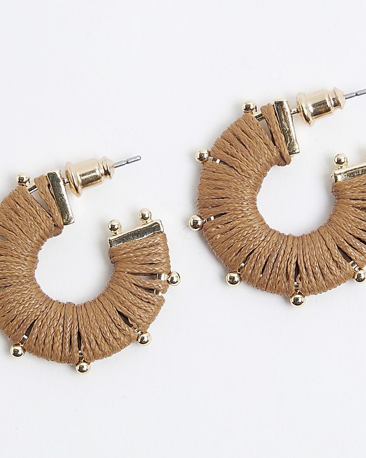 Brown Thread Wrap Hoop Earrings