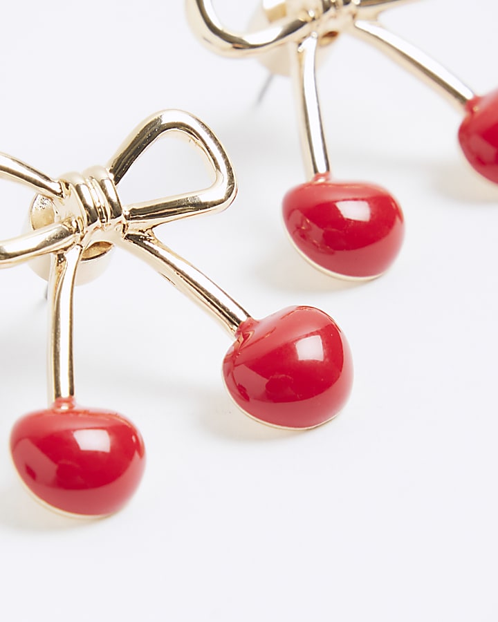 Red Cherry Bow Stud Earrings