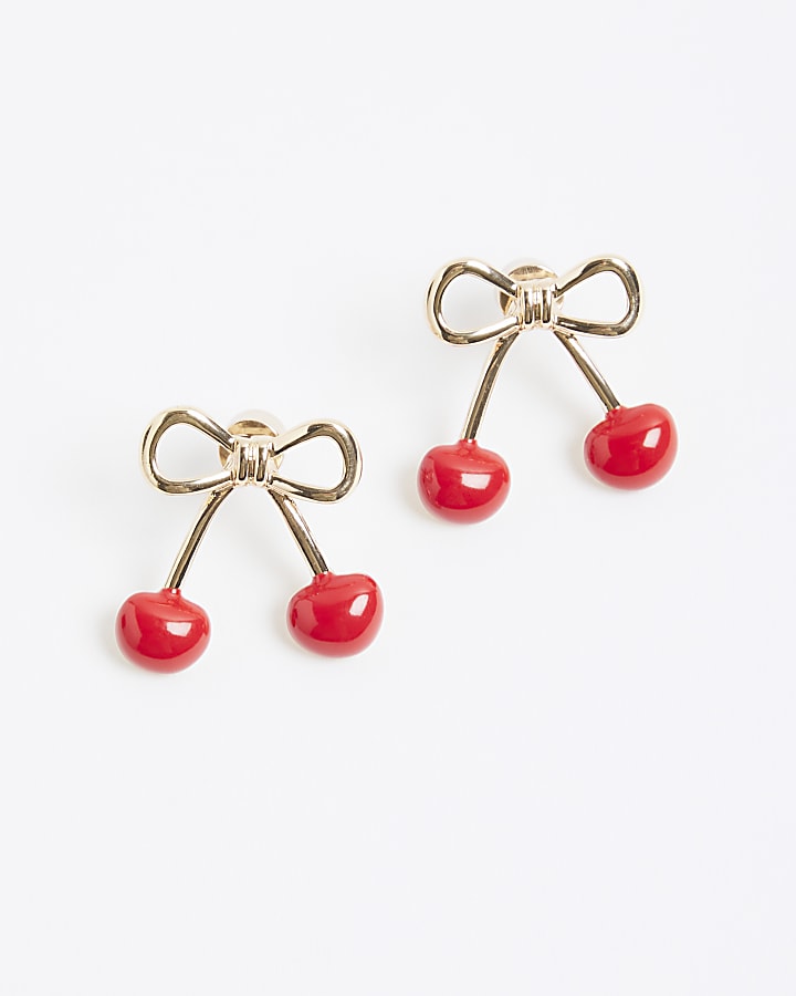 Red Cherry Bow Stud Earrings