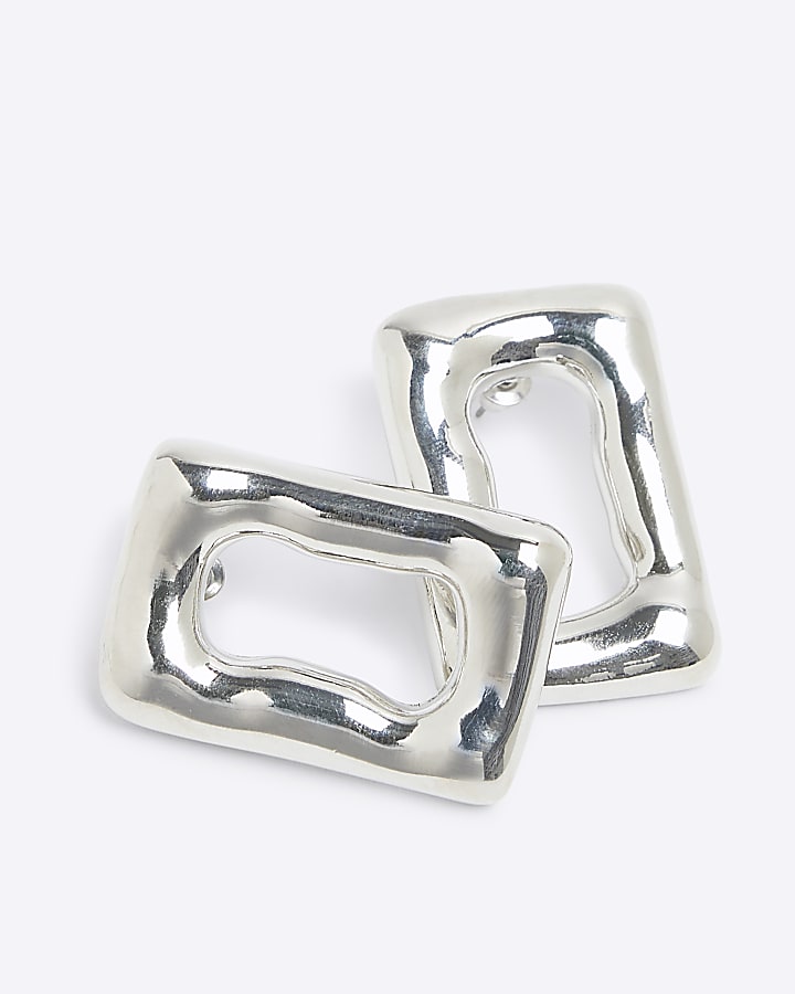 Silver Molten Square Stud Earrings