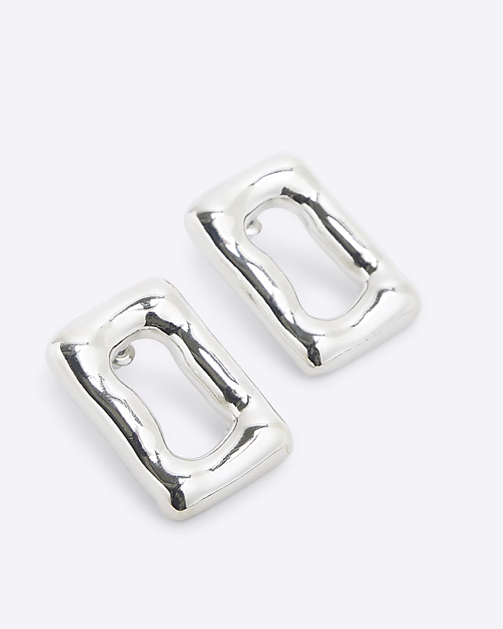 Silver Molten Square Stud Earrings