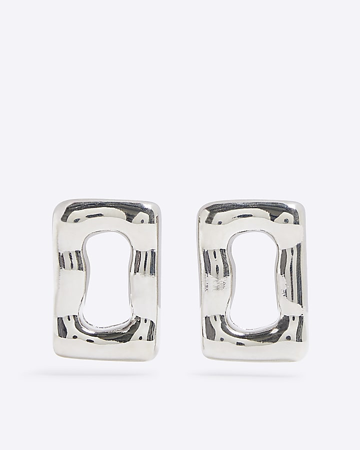 Silver Molten Square Stud Earrings