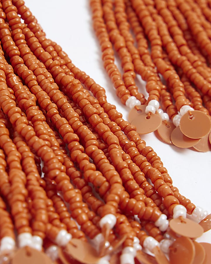 Orange Beaded Tassel Earrings