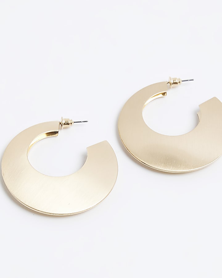 Gold Brushed Metal Thick Hoop Earrings