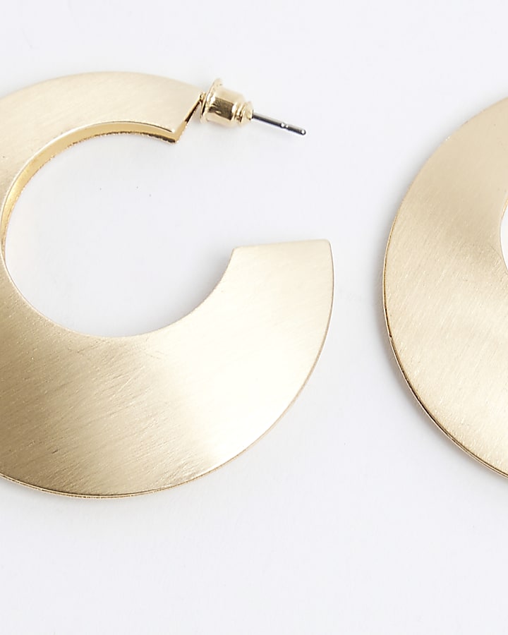 Gold Brushed Metal Thick Hoop Earrings