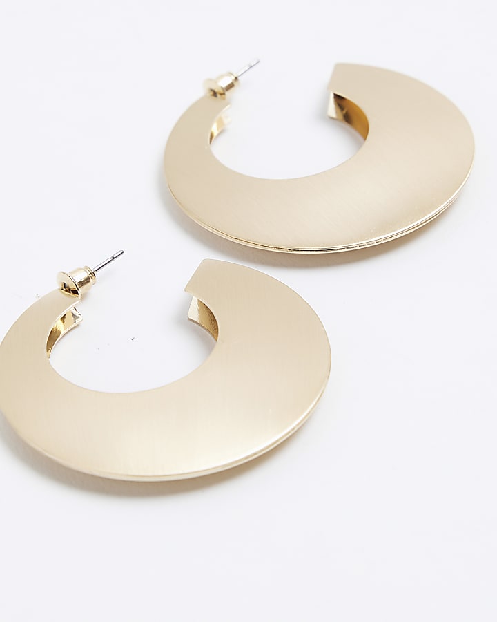 Gold Brushed Metal Thick Hoop Earrings