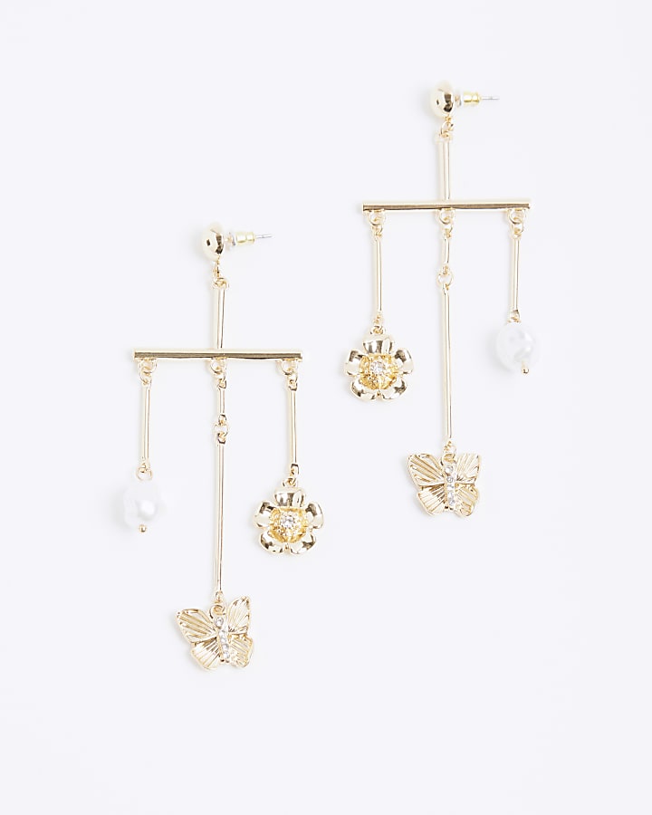 Cream Flower Pearl Drop Earrings