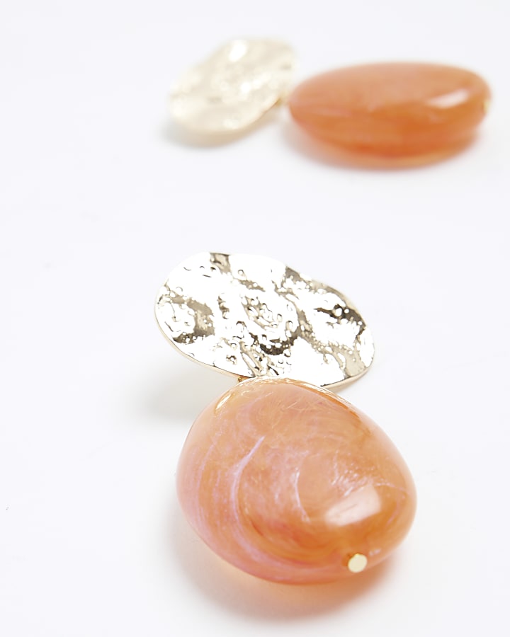 Orange Beaten Resin Drop Earrings