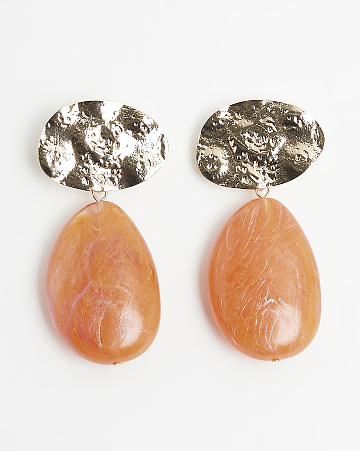 Orange Beaten Resin Drop Earrings