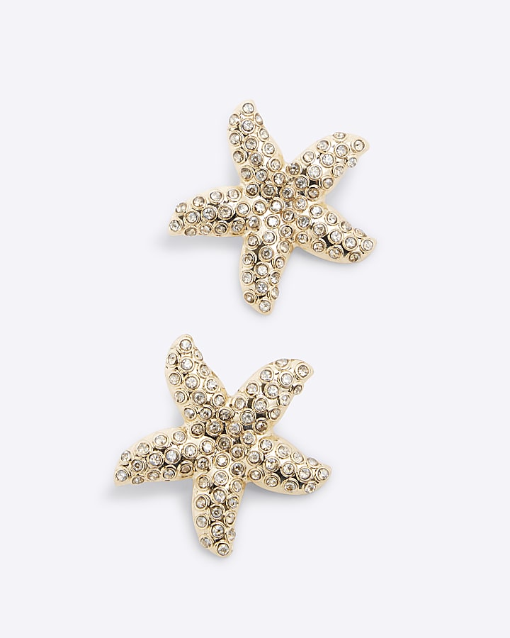 Gold Paved Starfish Stud Earrings