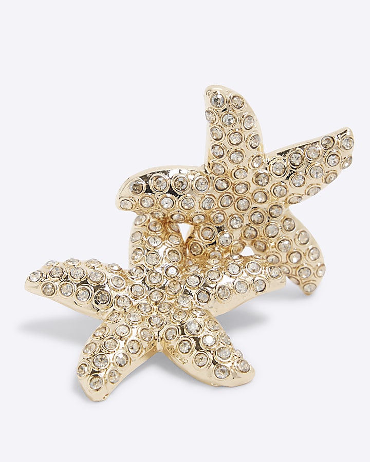 Gold Paved Starfish Stud Earrings