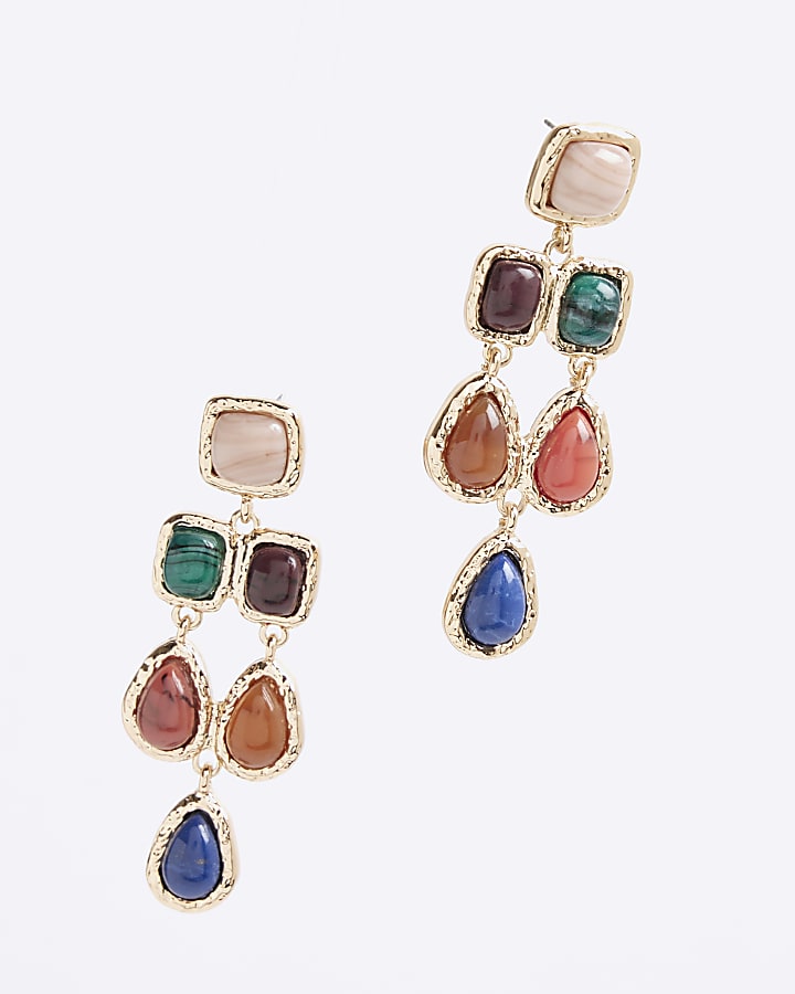 Multi Colour Bead Drop Earrings