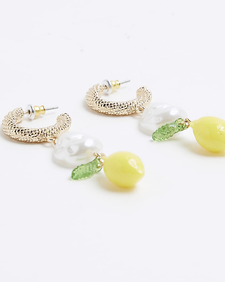 Yellow Lemon And Pearl Drop Earrings