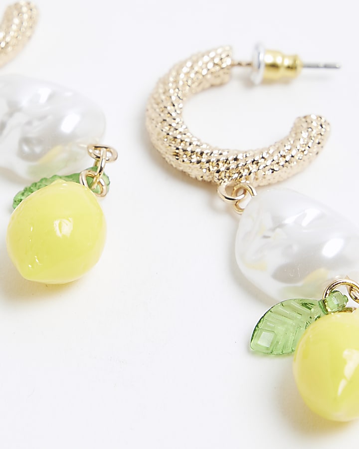 Yellow Lemon And Pearl Drop Earrings