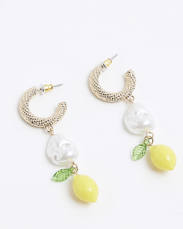 Yellow Lemon And Pearl Drop Earrings