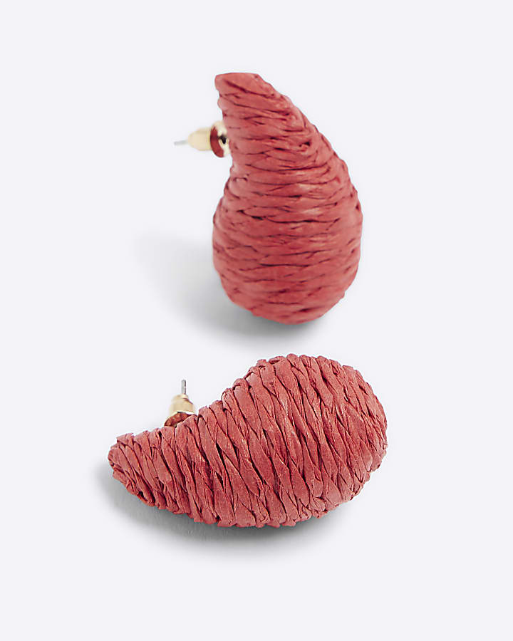 Red Raffia Dome Stud Earrings