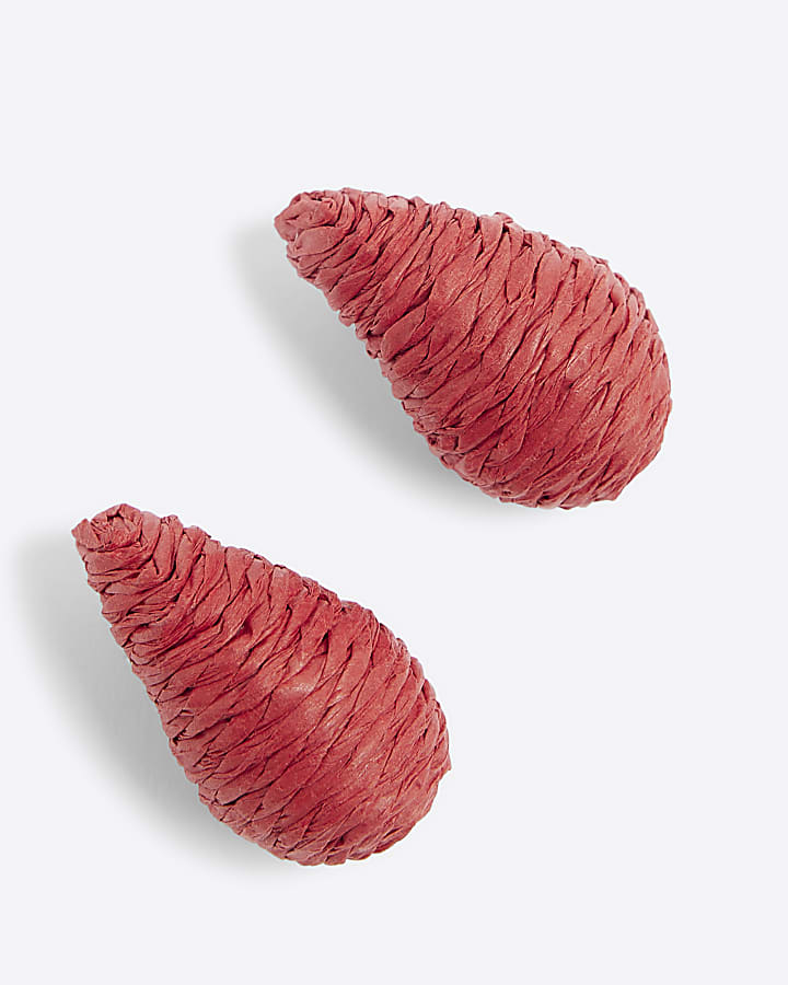 Red Raffia Dome Stud Earrings