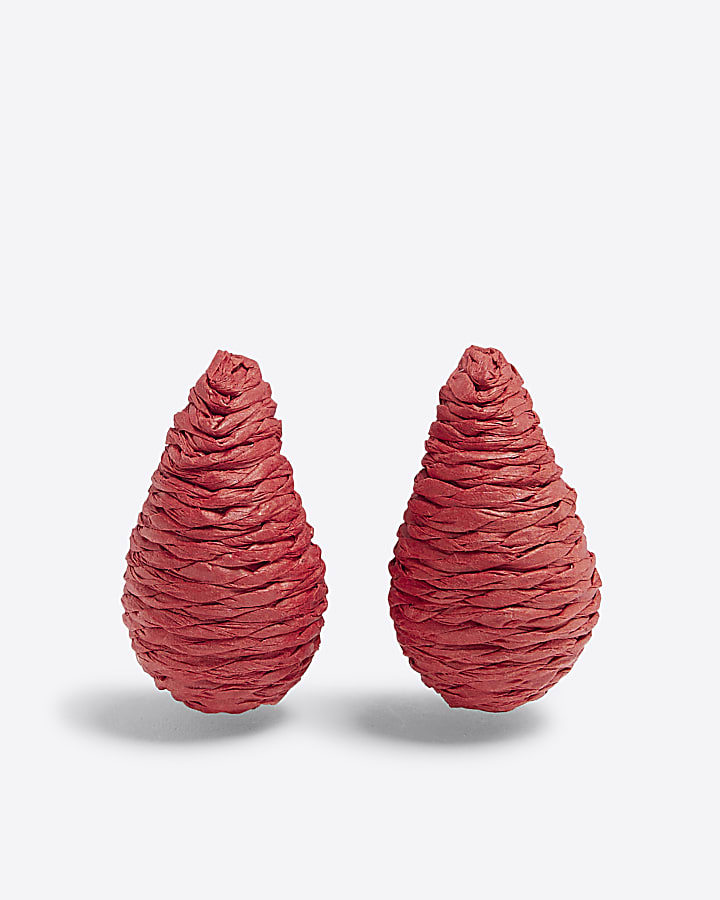 Red Raffia Dome Stud Earrings