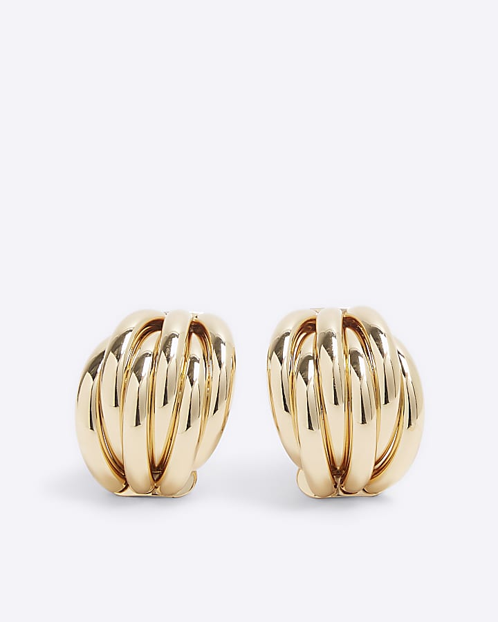 Gold Ridge Detail Stud Earrings