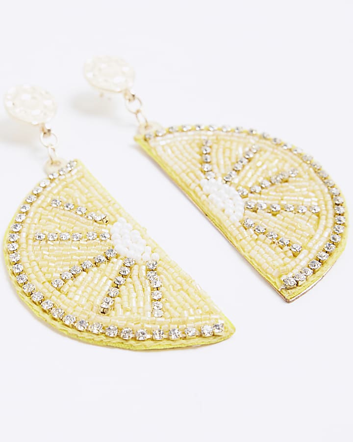 Yellow Beaded Lemon Drop Earrings